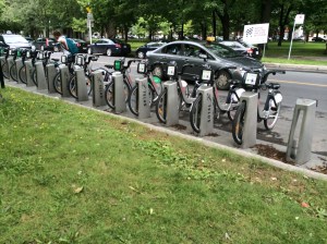 Bike share locations dotted throughout the city.